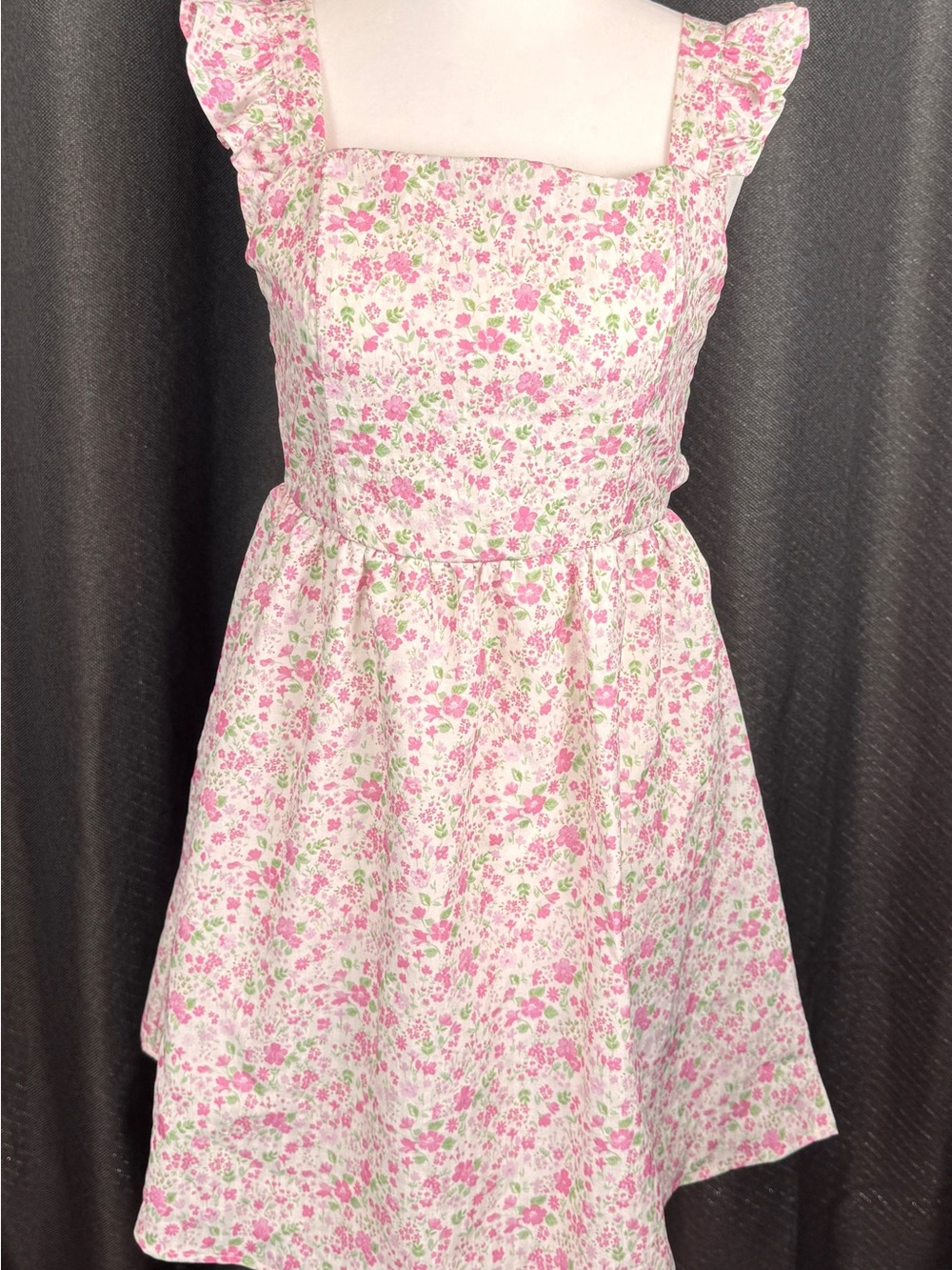 Altar'd State Pink and White Floral Ruffle Strap Mini Dress